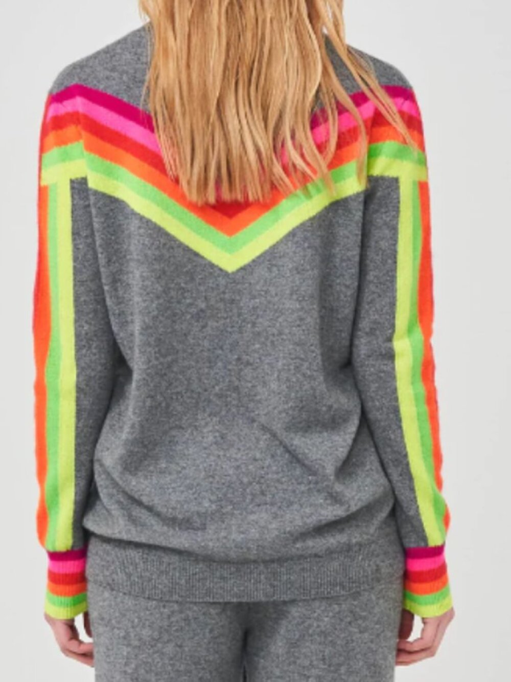 Brodie Cashmere Gray Neon Stripe Sweater Women's XS 100% Cashmere Rainbow